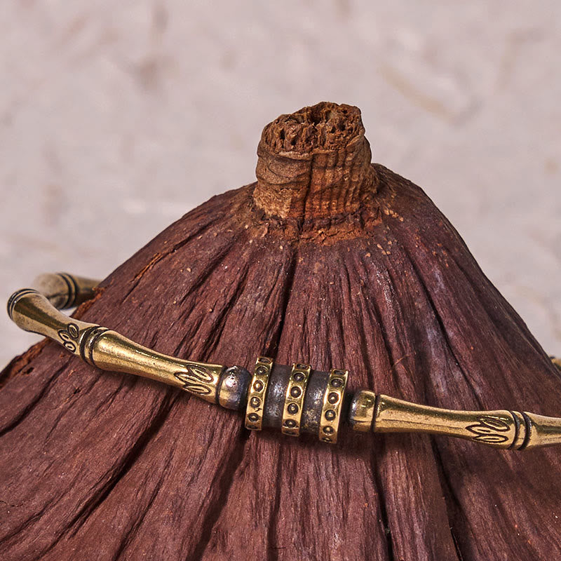 Bamboo Lotus Flower Copper Brass Peace Bracelet Bangle - Image 4