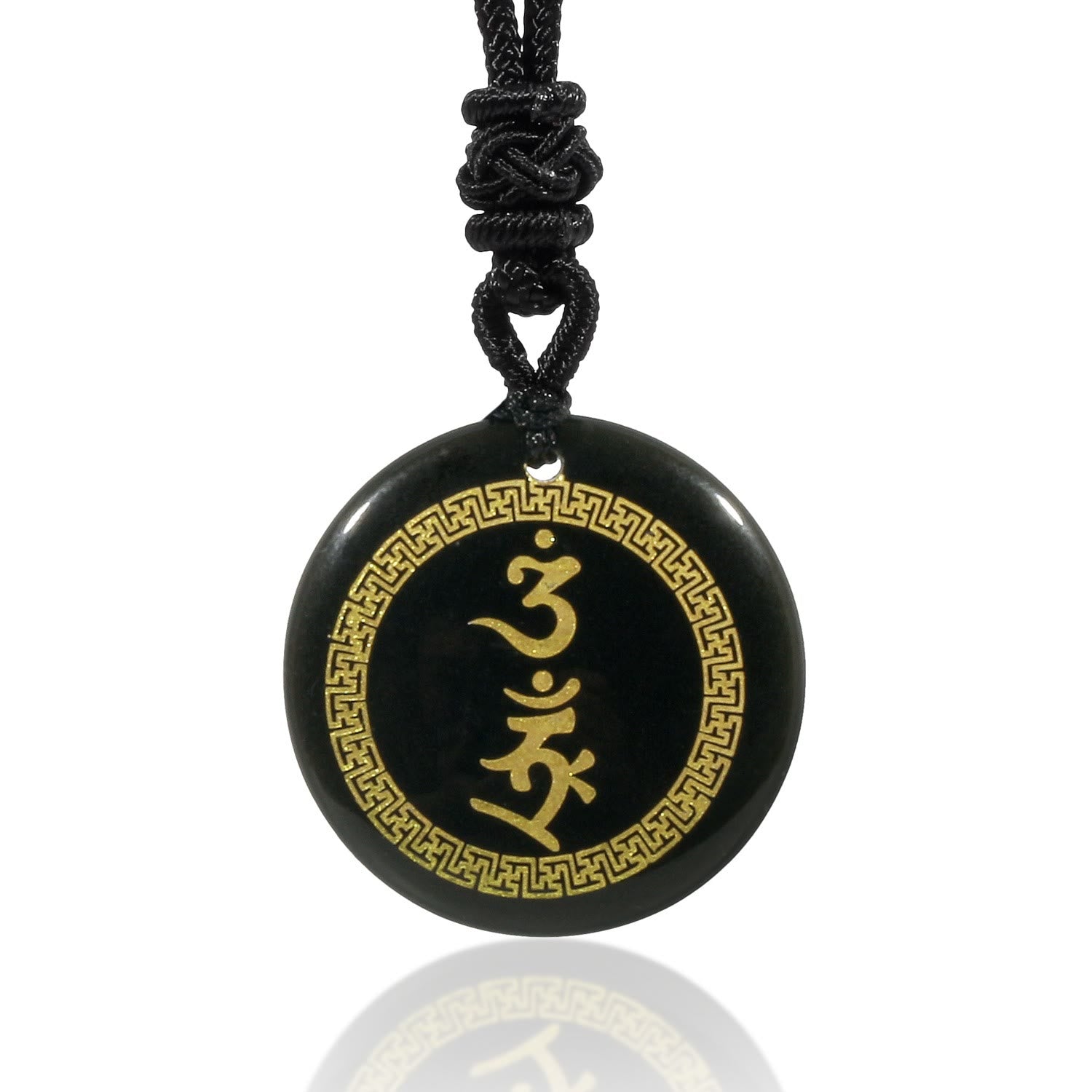 Surrounding Swastika Pattern Vajra Protection Mantra Natural Various Crystal Black Obsidian Fulfilment Necklace Pendant
