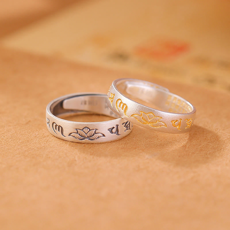 999 Sterling Silver Lotus Six True Words 'om Mani Padme Hum' Adjustable Enlightenment Ring