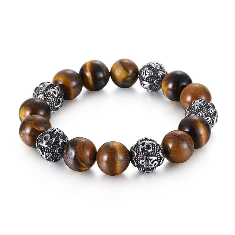 Natural Lava Rock Tiger Eye Titanium Steel Six-True-Words Om Mani Padme Hum Healing Bracelet - Image 11