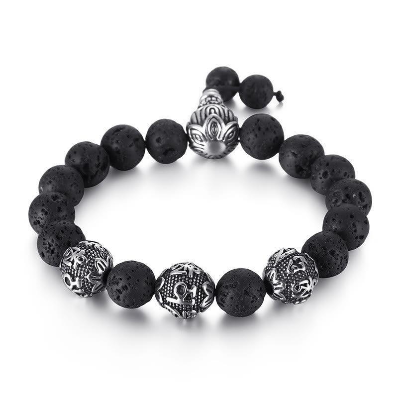 Natural Tiger Eye Lava Rock Black Obsidian Titanium Steel Six-True-Words Om Mani Padme Hum Protection Bracelet - Image 11