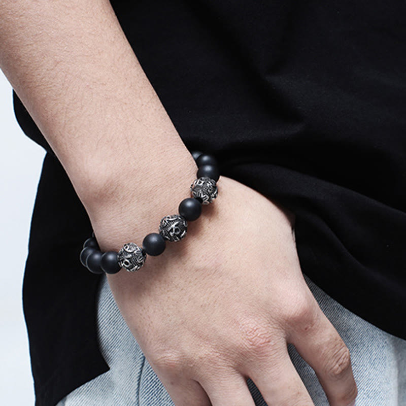 Natural Tiger Eye Lava Rock Black Obsidian Titanium Steel Six-True-Words Om Mani Padme Hum Protection Bracelet - Image 16