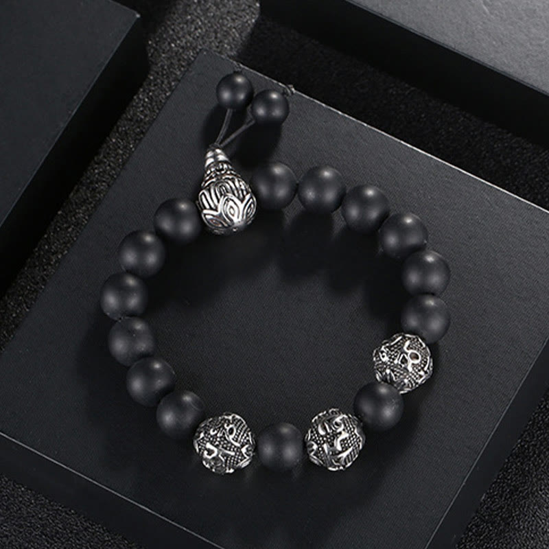 Natural Tiger Eye Lava Rock Black Obsidian Titanium Steel Six-True-Words Om Mani Padme Hum Protection Bracelet - Image 13