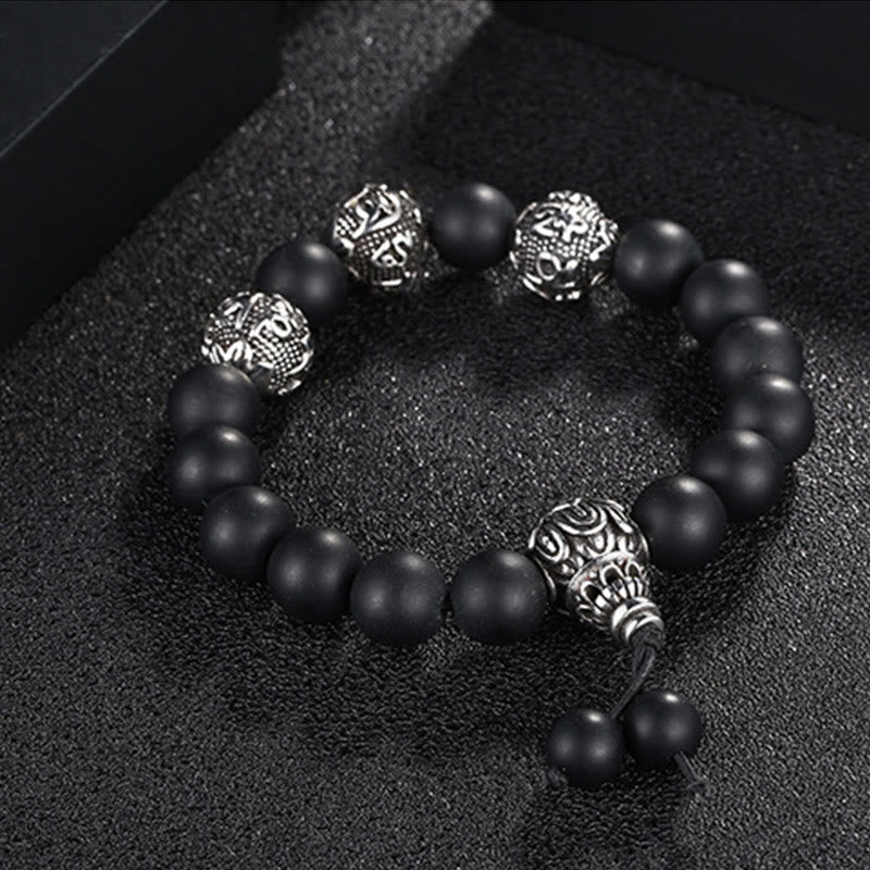 Natural Tiger Eye Lava Rock Black Obsidian Titanium Steel Six-True-Words Om Mani Padme Hum Protection Bracelet - Image 14