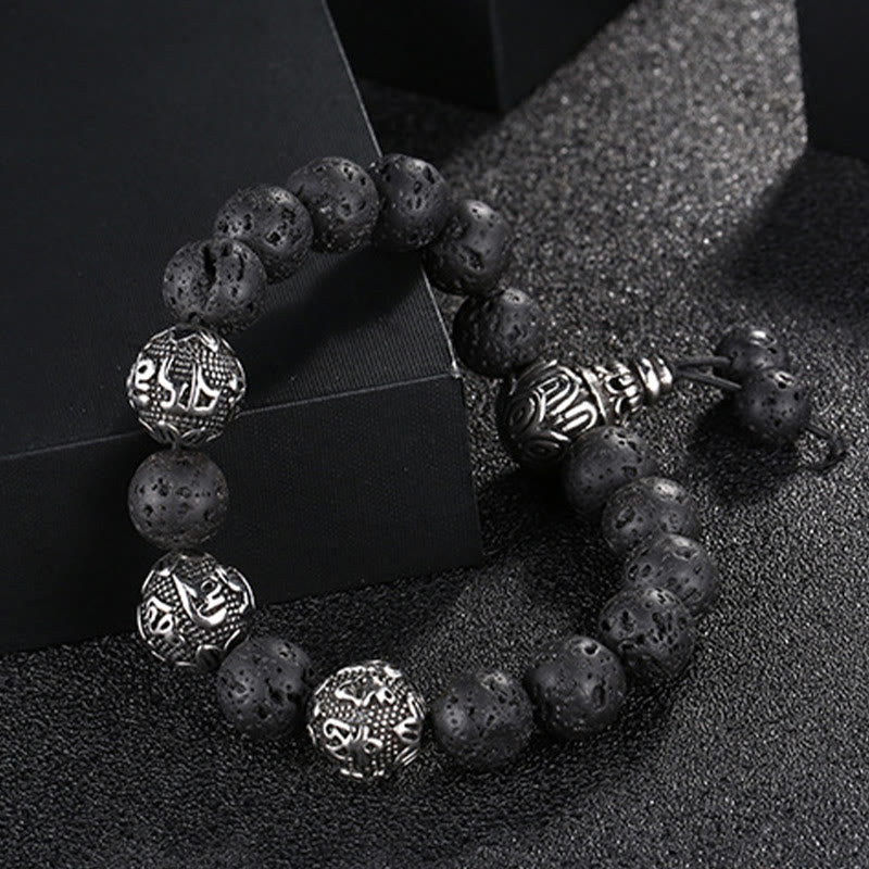 Natural Tiger Eye Lava Rock Black Obsidian Titanium Steel Six-True-Words Om Mani Padme Hum Protection Bracelet - Image 9