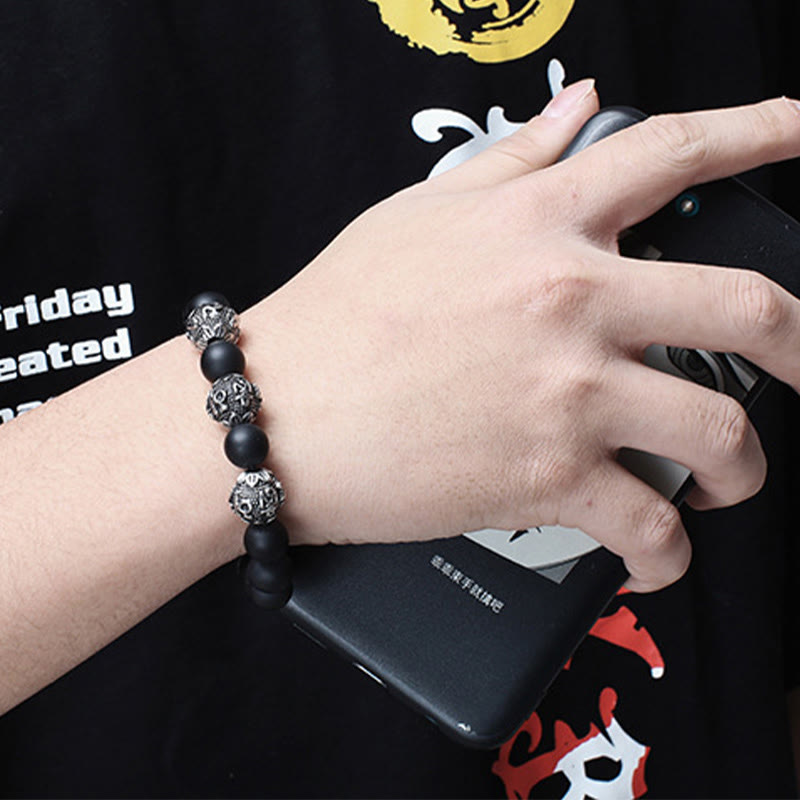Natural Tiger Eye Lava Rock Black Obsidian Titanium Steel Six-True-Words Om Mani Padme Hum Protection Bracelet - Image 17