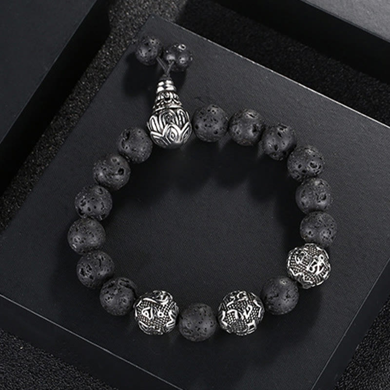 Natural Tiger Eye Lava Rock Black Obsidian Titanium Steel Six-True-Words Om Mani Padme Hum Protection Bracelet - Image 10
