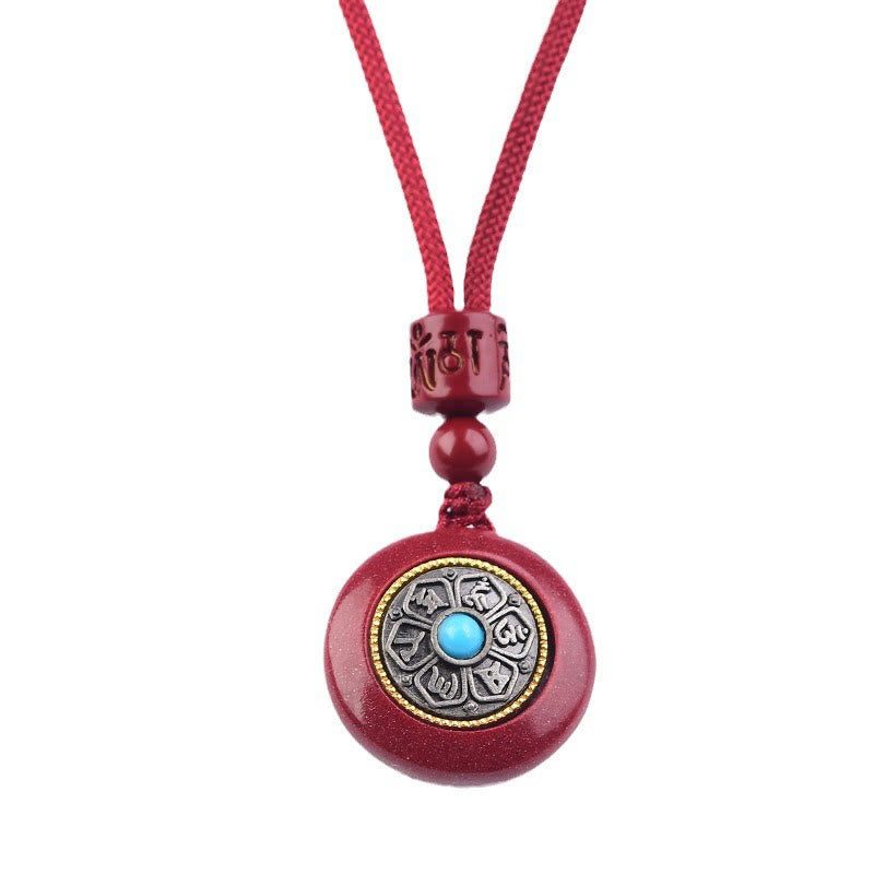 Natural Cinnabar Six True Words 'Om Mani Padme Hum' Braided String Blessing Key Chain Necklace Pendant - Image 9