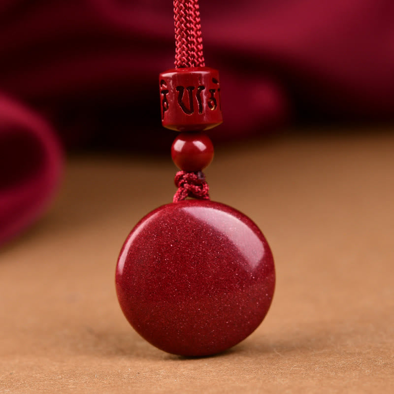 Natural Cinnabar Six True Words 'Om Mani Padme Hum' Braided String Blessing Key Chain Necklace Pendant - Image 4