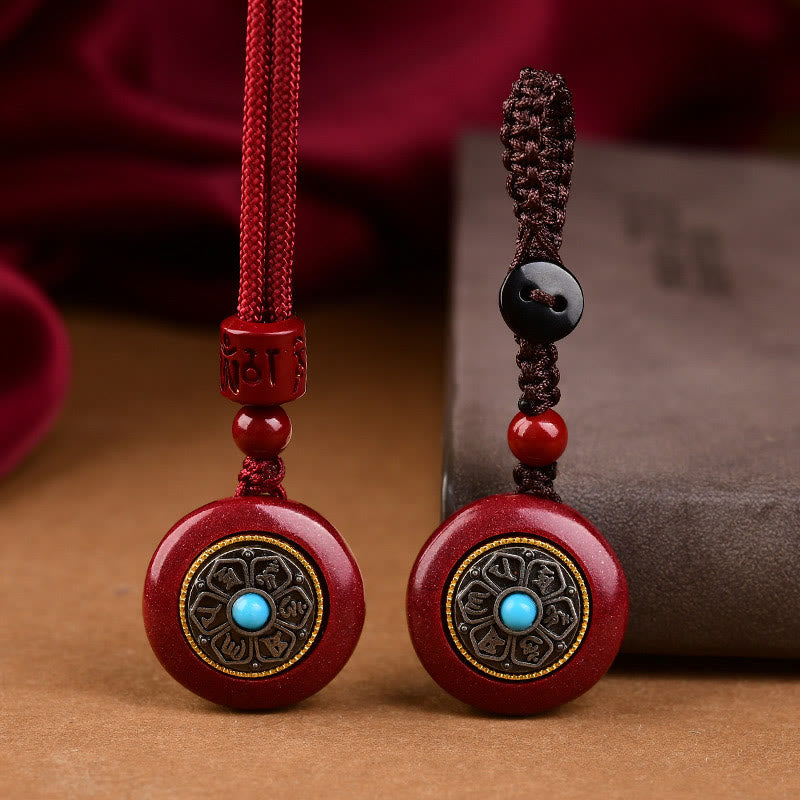 Natural Cinnabar Six True Words 'Om Mani Padme Hum' Braided String Blessing Key Chain Necklace Pendant - Image 3