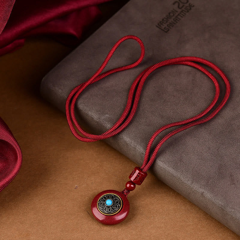Natural Cinnabar Six True Words 'Om Mani Padme Hum' Braided String Blessing Key Chain Necklace Pendant - Image 5