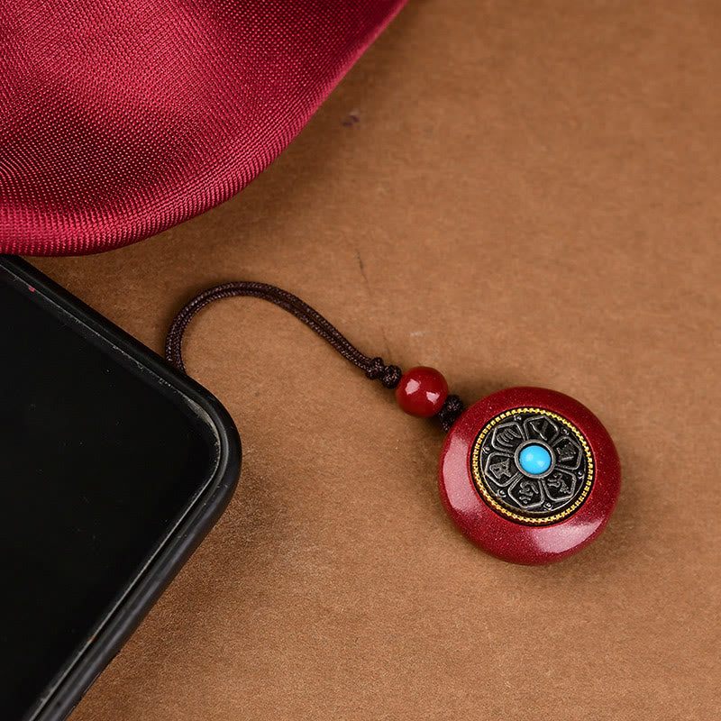 Natural Cinnabar Six True Words 'Om Mani Padme Hum' Braided String Blessing Key Chain Necklace Pendant - Image 11