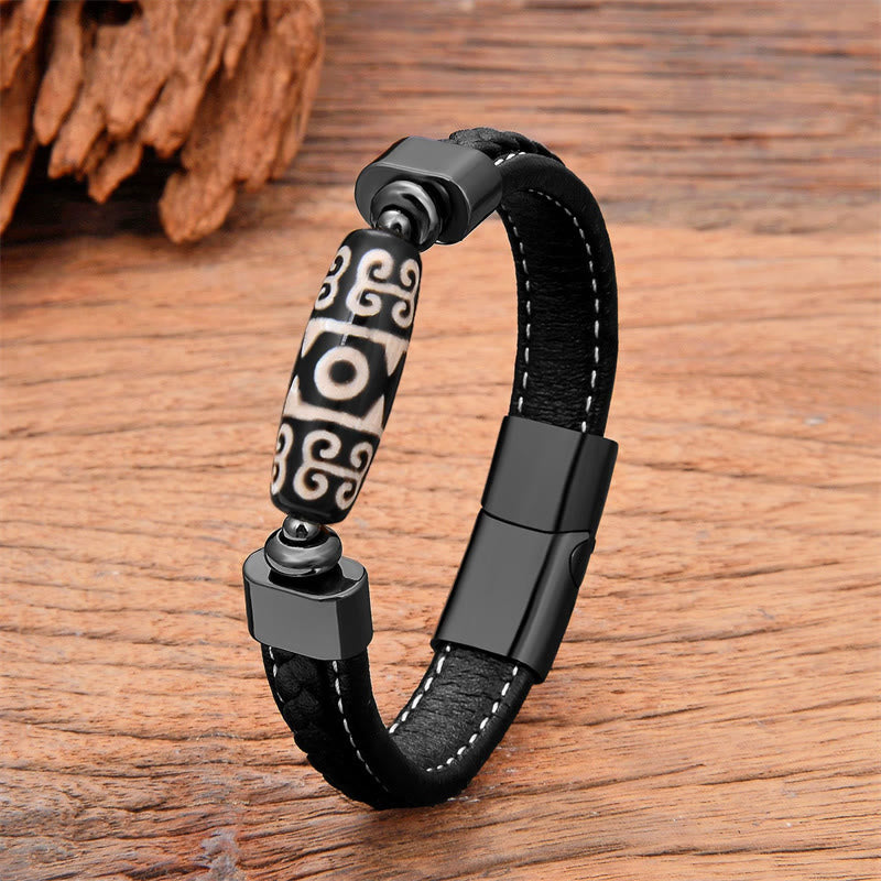 Tibetan Dzi Bead Protection Blessings Leather Bracelet