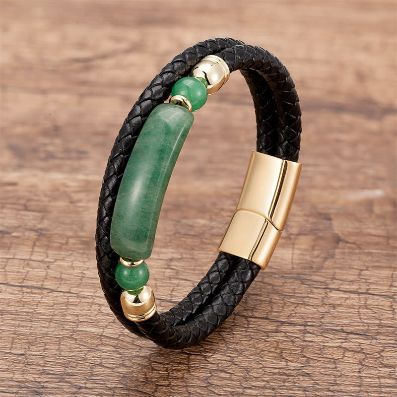 Green Aventurine Tiger Eye Green Agate Black Onyx Hematite Stone Luck Leather Magnetic Buckle Bracelet