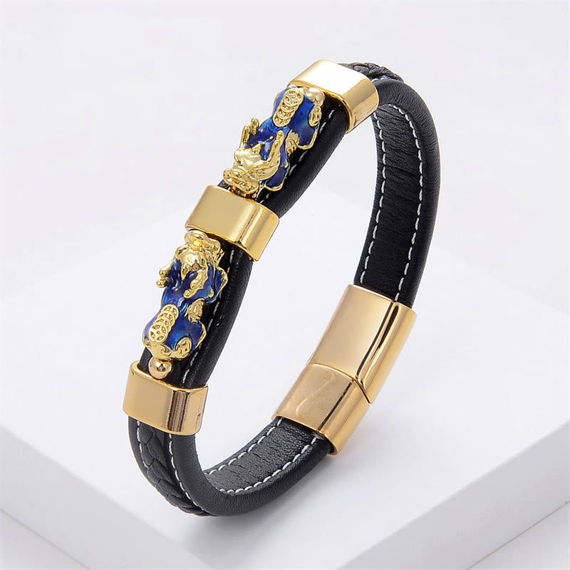 Double PiXiu Wealth Luck Leather Magnetic Buckle Bracelet - Image 5
