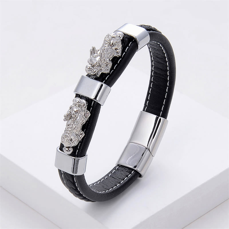 Double PiXiu Wealth Luck Leather Magnetic Buckle Bracelet - Image 9