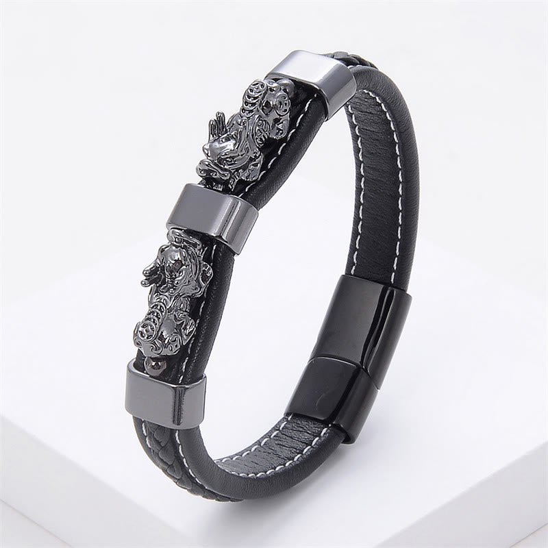 Double PiXiu Wealth Luck Leather Magnetic Buckle Bracelet - Image 10