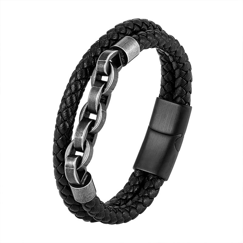 Chain Design Titanium Steel Balance Leather Braided Buckle Bracelet - Image 6