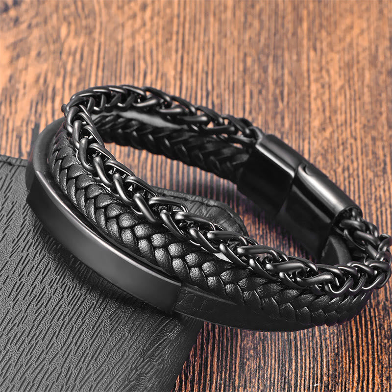 Multi-layered Titanium Steel Calm Leather Buckle Bracelet