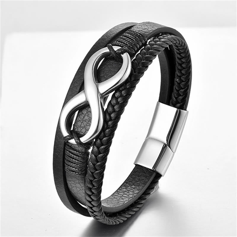 Eternal Endless Knot Infinity Symbol Titanium Steel Calm Leather Buckle Bracelet - Image 4