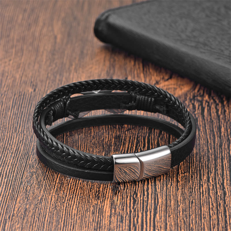 Eternal Endless Knot Infinity Symbol Titanium Steel Calm Leather Buckle Bracelet - Image 3