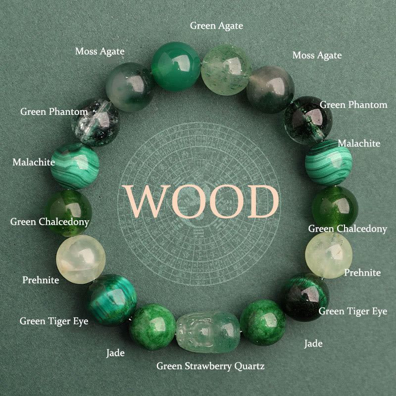 Five Elements Various Agate Crystal Green Strawberry Quartz Moss Agate Green Phantom Luck Bracelet