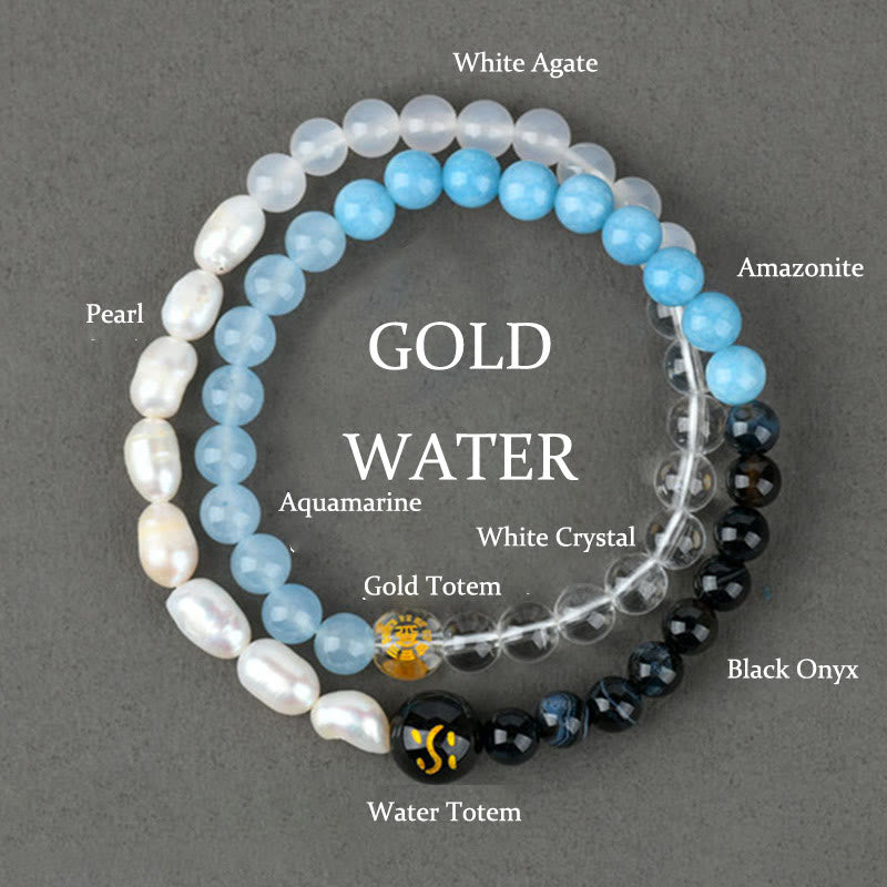 Five Elements Various Agate Crystal Pearl Black Onyx White Agate White Crystal Luck Bracelet