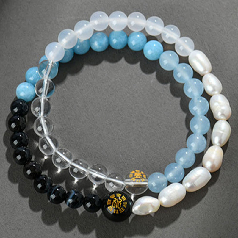Five Elements Various Agate Crystal Pearl Black Onyx White Agate White Crystal Luck Bracelet - Image 3