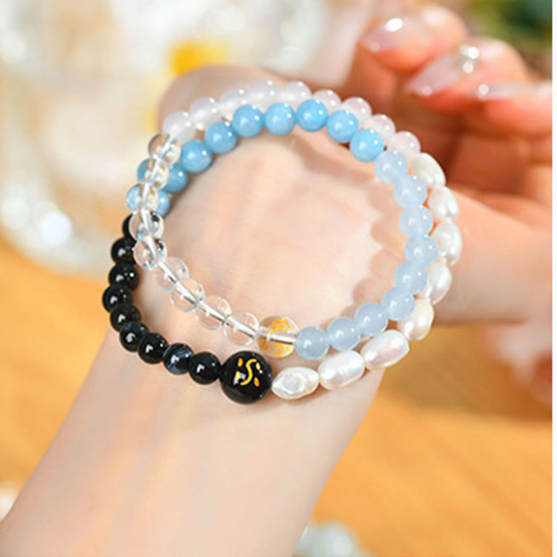 Five Elements Various Agate Crystal Pearl Black Onyx White Agate White Crystal Luck Bracelet - Image 4