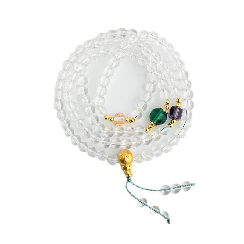 108 Mala Beads White Crystal Clarity Bracelet - Image 9