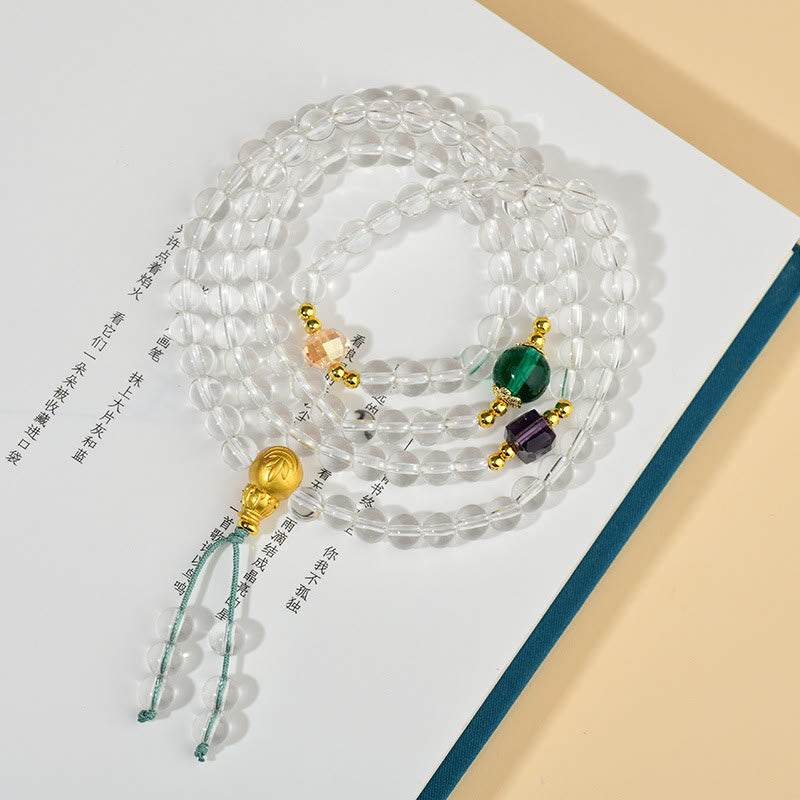 108 Mala Beads White Crystal Clarity Bracelet - Image 4