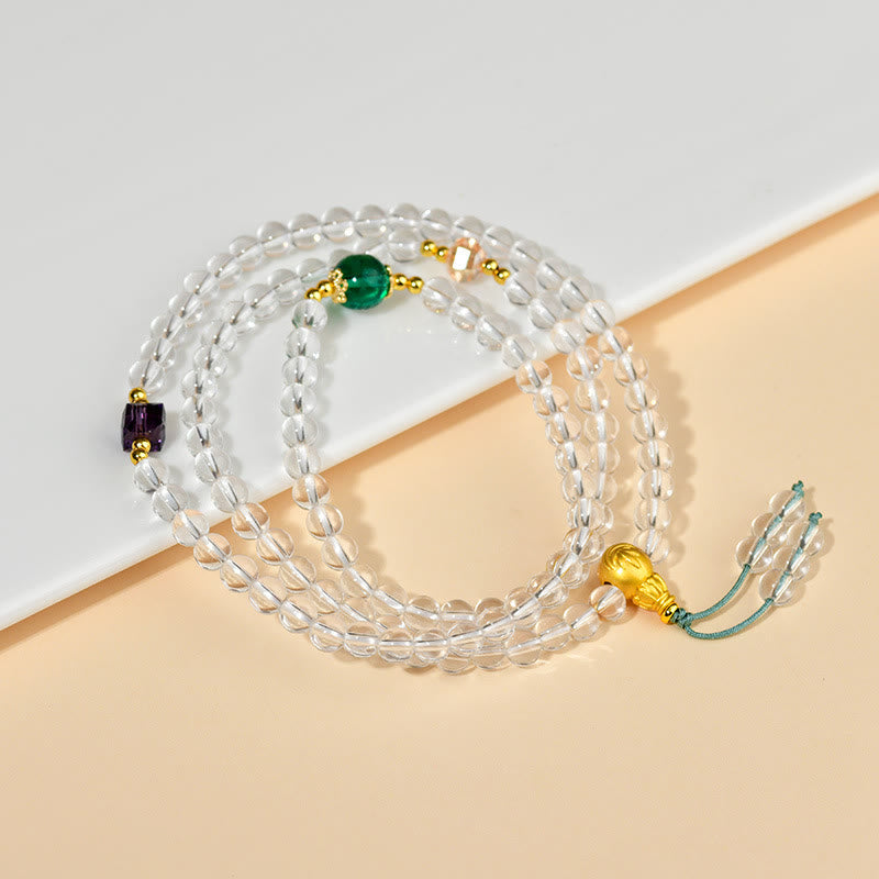 108 Mala Beads White Crystal Clarity Bracelet - Image 3