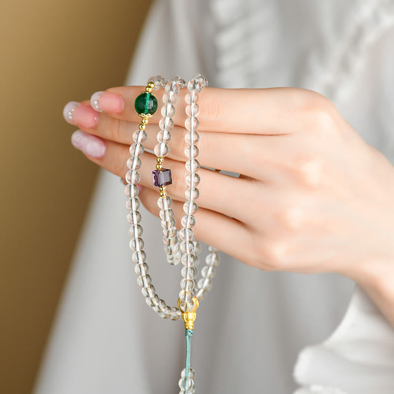 108 Mala Beads White Crystal Clarity Bracelet - Image 5