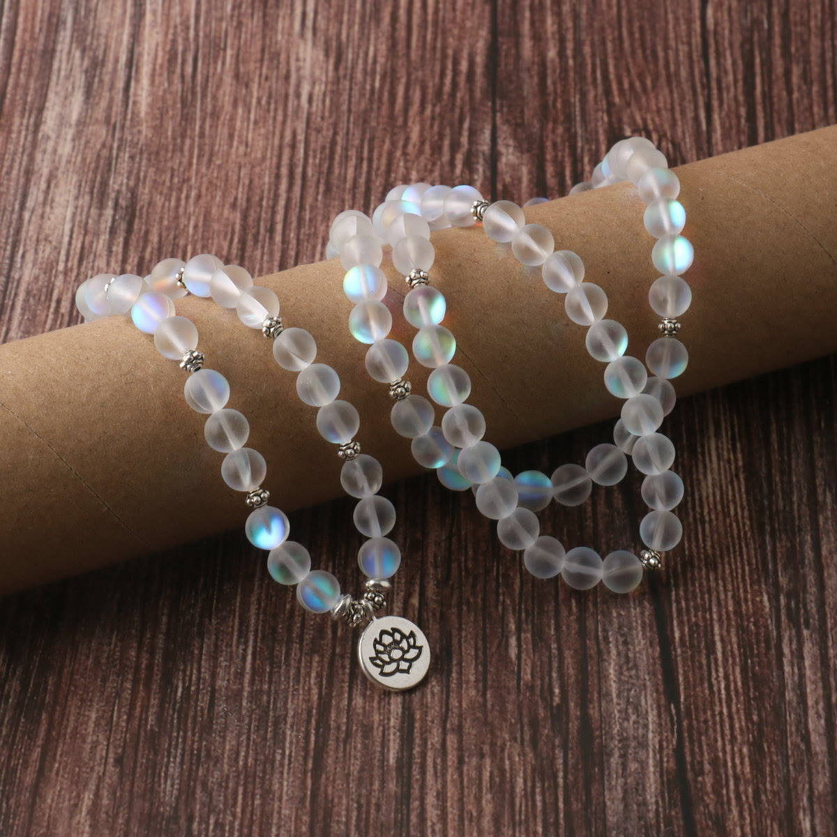 108 Mala Beads Glitter Stone Lotus Enlightenment Bracelet - Image 4