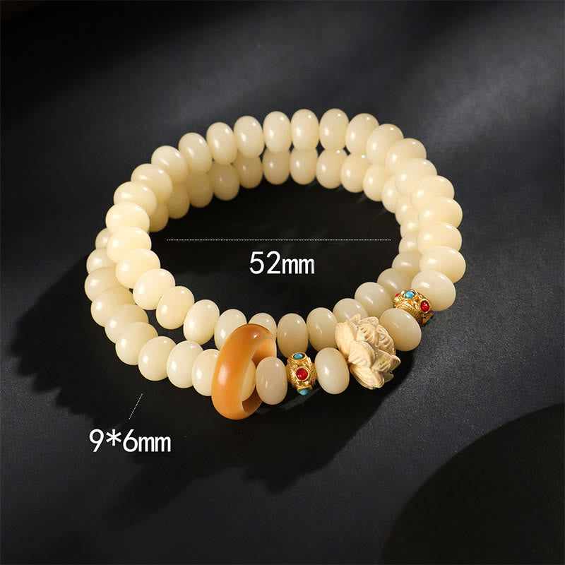 Bodhi Seed Peach Wood Lotus Wealth Double Wrap Bracelet - Image 9