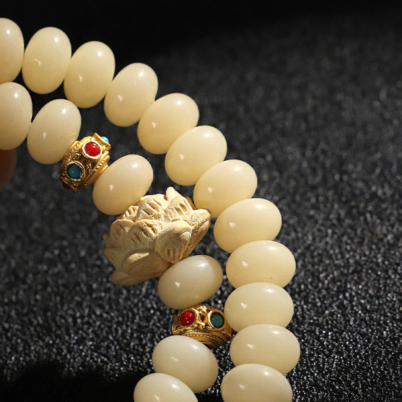 Bodhi Seed Peach Wood Lotus Wealth Double Wrap Bracelet - Image 10