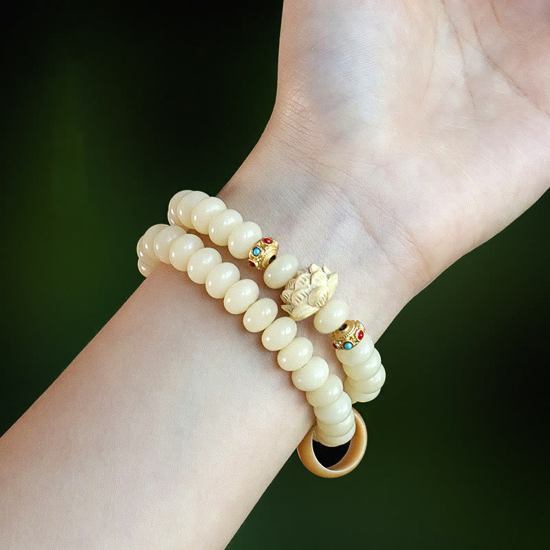 Bodhi Seed Peach Wood Lotus Wealth Double Wrap Bracelet - Image 5