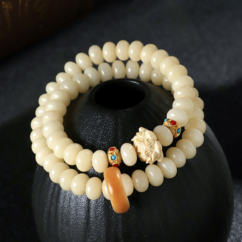 Bodhi Seed Peach Wood Lotus Wealth Double Wrap Bracelet - Image 11