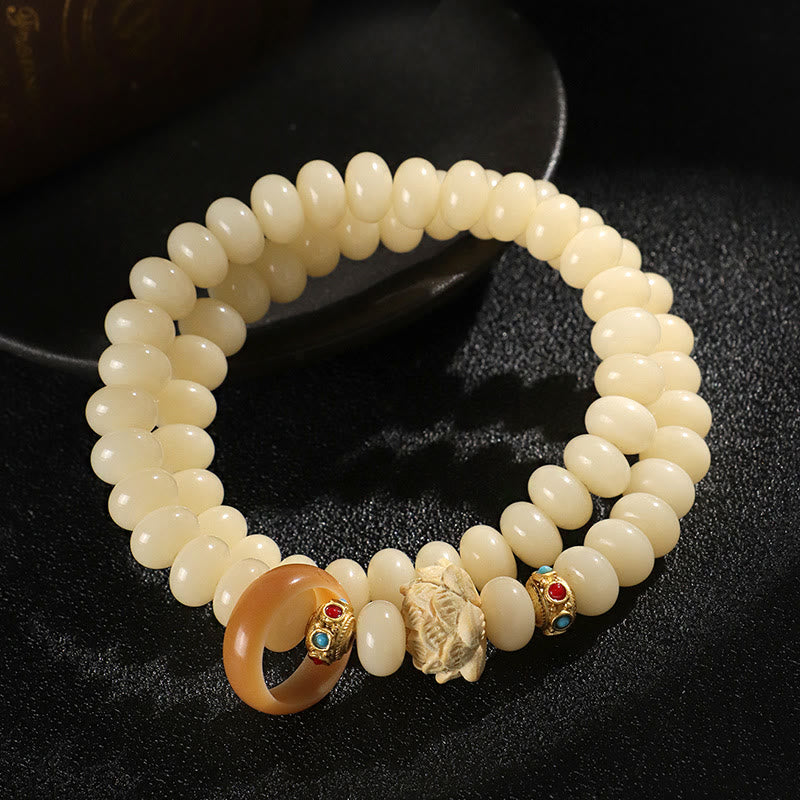 Bodhi Seed Peach Wood Lotus Wealth Double Wrap Bracelet - Image 12