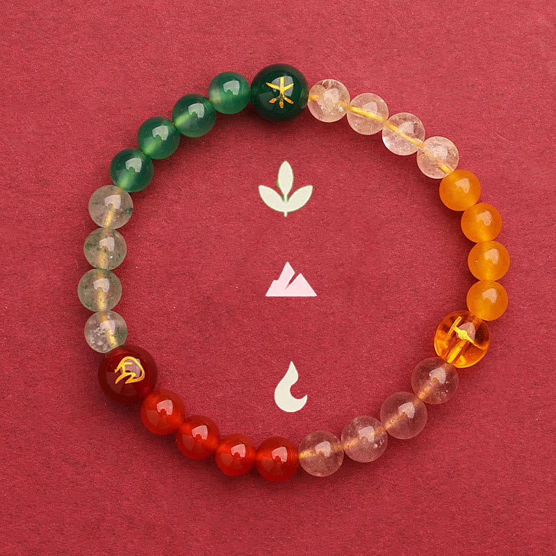 Five Elements Various Agate Crystal Green Strawberry Quartz Sun Stone Wealth Bracelet - Image 4