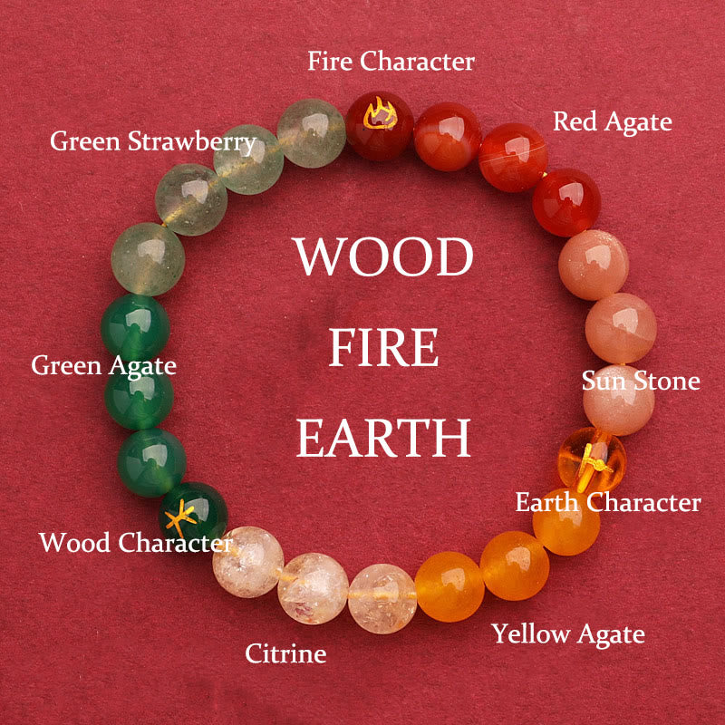 Five Elements Various Agate Crystal Green Strawberry Quartz Sun Stone Wealth Bracelet - Image 11