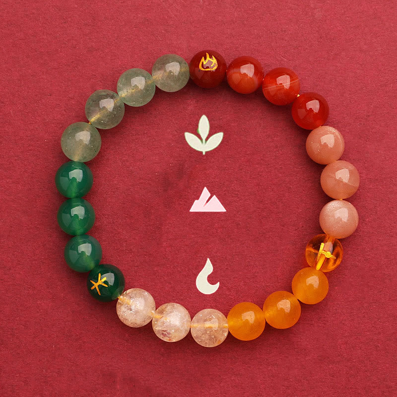 Five Elements Various Agate Crystal Green Strawberry Quartz Sun Stone Wealth Bracelet - Image 12