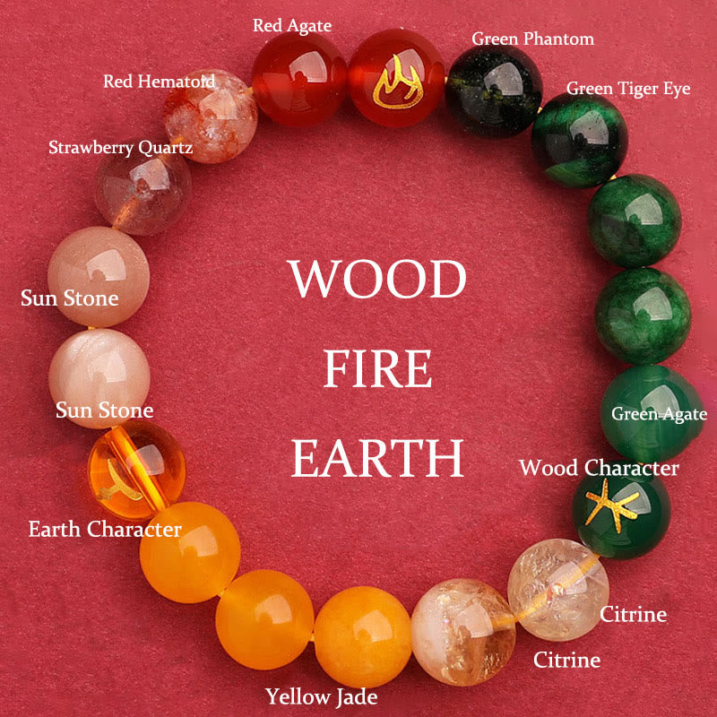 Five Elements Various Agate Crystal Green Strawberry Quartz Sun Stone Wealth Bracelet - Image 13