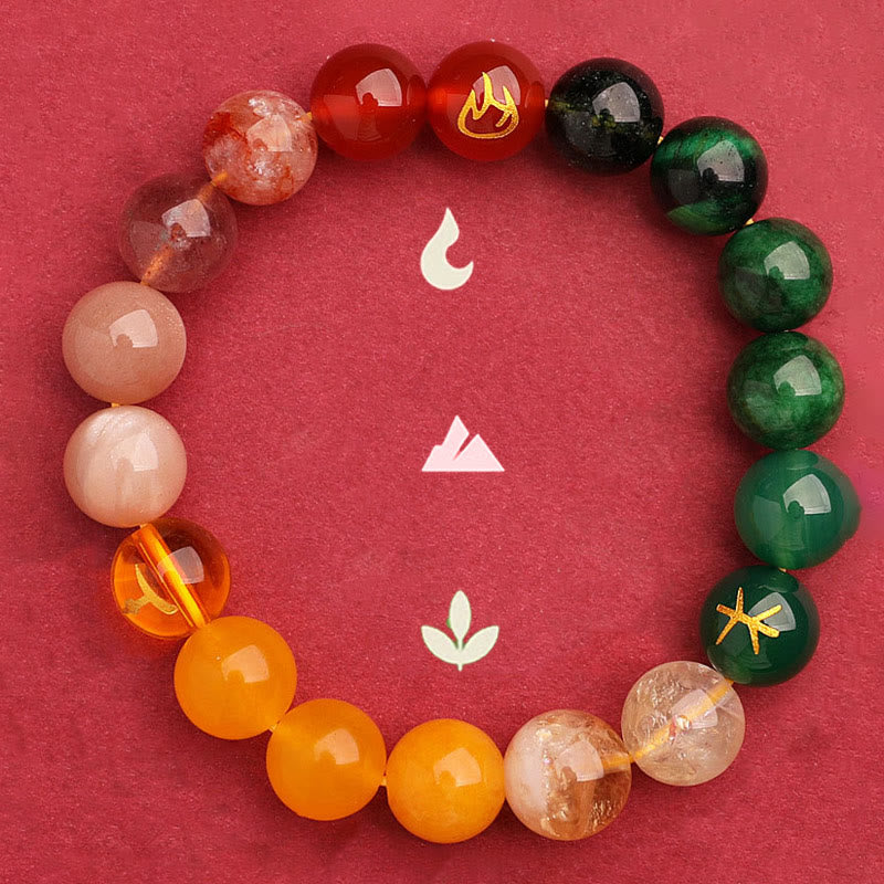 Five Elements Various Agate Crystal Green Strawberry Quartz Sun Stone Wealth Bracelet - Image 14