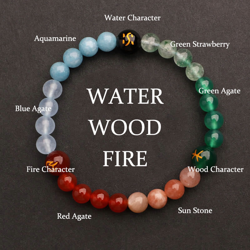Five Elements Various Agate Crystal Green Strawberry Quartz Sun Stone Wealth Bracelet - Image 35