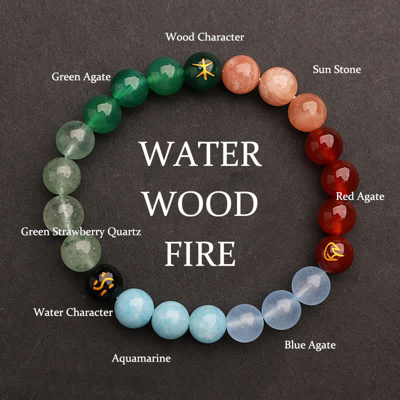 Five Elements Various Agate Crystal Green Strawberry Quartz Sun Stone Wealth Bracelet - Image 37