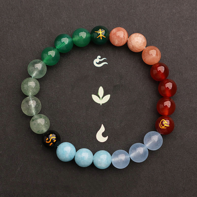 Five Elements Various Agate Crystal Green Strawberry Quartz Sun Stone Wealth Bracelet - Image 38