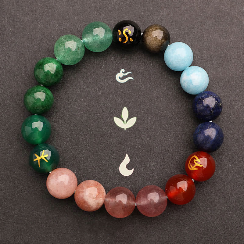 Five Elements Various Agate Crystal Green Strawberry Quartz Sun Stone Wealth Bracelet - Image 40