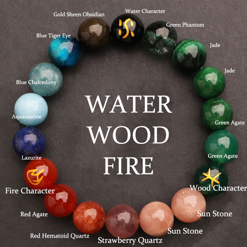 Five Elements Various Agate Crystal Green Strawberry Quartz Sun Stone Wealth Bracelet - Image 42