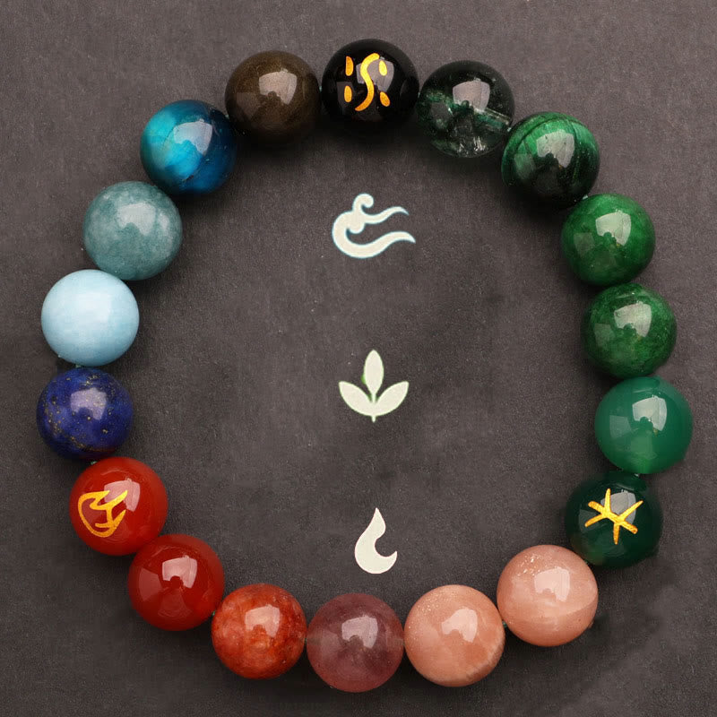 Five Elements Various Agate Crystal Green Strawberry Quartz Sun Stone Wealth Bracelet - Image 43